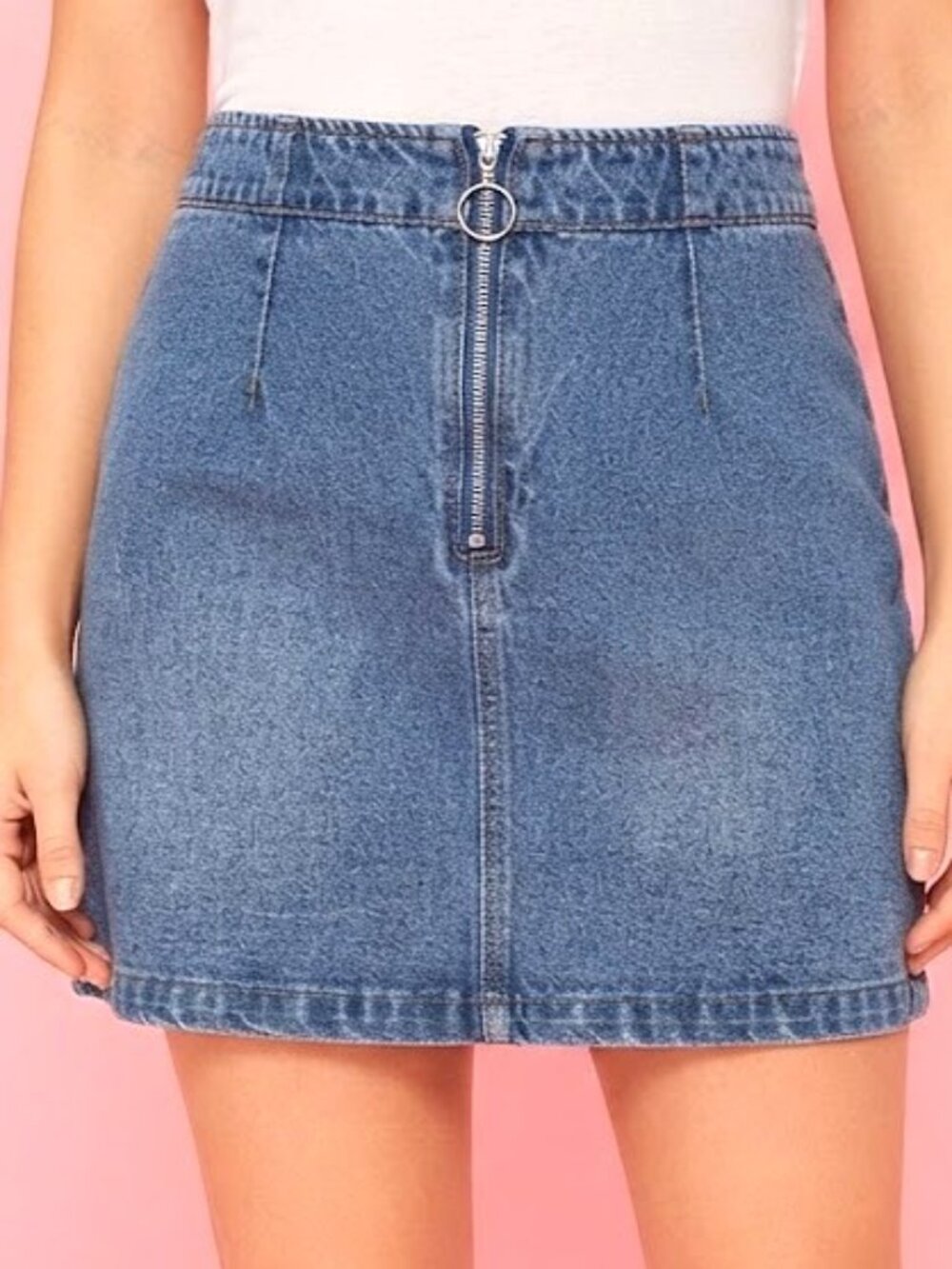 Zara Blue Jean Denim Front Ring-Zip Mini Skirt